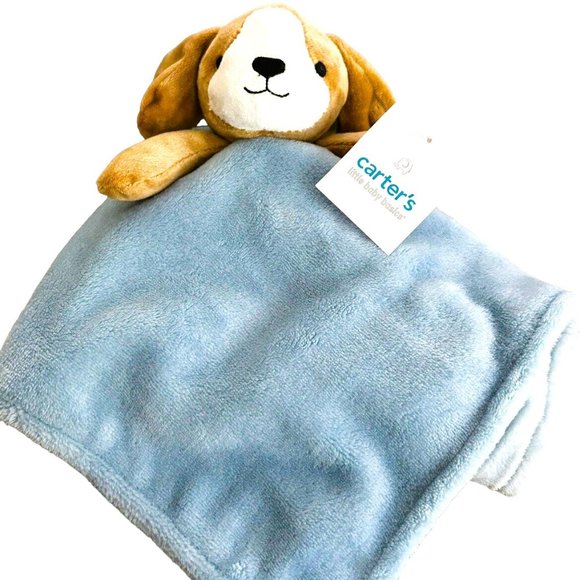 Carter's Plush Brown Blue Puppy Dog Security Blanket Lovey NWT - Picture 2 of 2